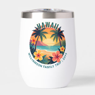 Custom Retro Hawaii Tropical Vacation Family Trip Thermal Wine Tumbler