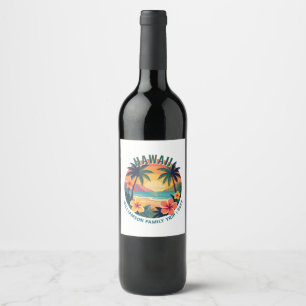 Custom Retro Hawaii Tropical Vacation Family Trip Wine Label