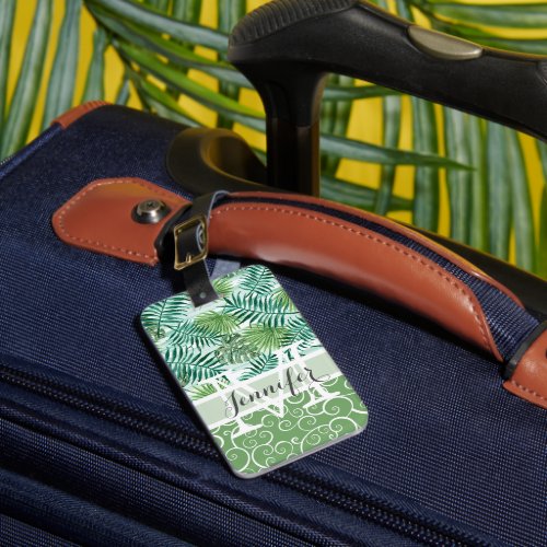 Custom Retro Hip Tropical Green Palm Leafs Pattern Luggage Tag