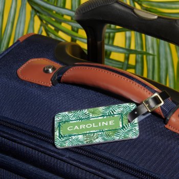 Custom Retro Hip Tropical Green Palm Leafs Pattern Luggage Tag by All_In_Cute_Fun at Zazzle