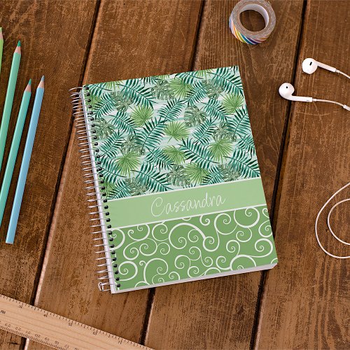 Custom Retro Hip Tropical Green Palm Leafs Pattern Notebook