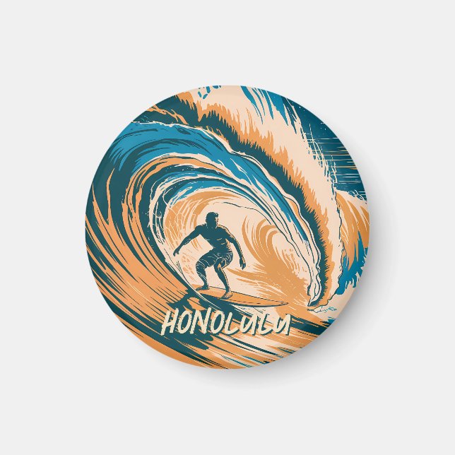 Custom Retro Honolulu Hawaii Surfer Surfing Ocean Magnet (Front)