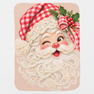 Custom Retro Lace Christmas Santa, Merry Christmas Baby Blanket