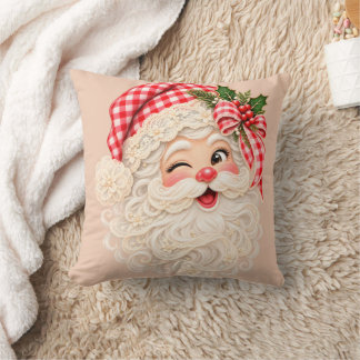 Custom Retro Lace Christmas Santa, Merry Christmas Throw Pillow