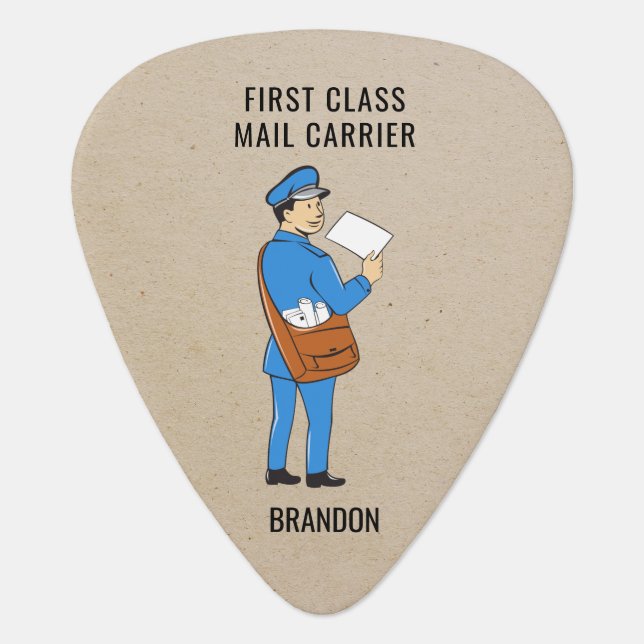 Custom Retro Mailman Letter Carrier Guitar Pick (Front)
