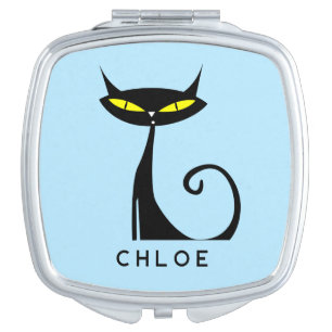 Custom Retro Mid Century Modern Atomic Black Cat Compact Mirror