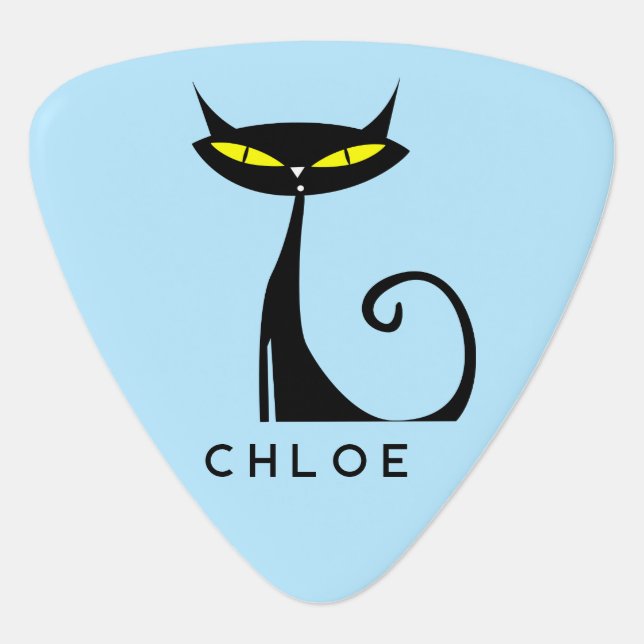 Custom Retro Mid Century Modern Atomic Black Cat Guitar Pick (Front)