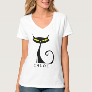 Custom Retro Mid Century Modern Atomic Black Cat T-Shirt