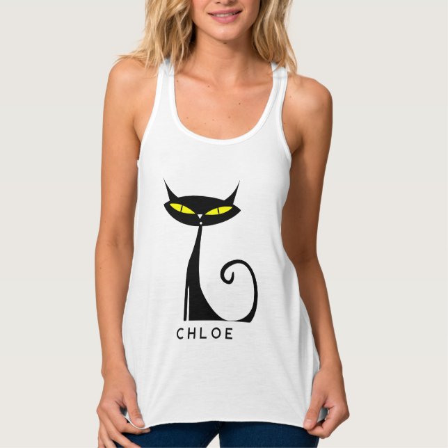 Custom Retro Mid Century Modern Atomic Black Cat Tank Top (Front)