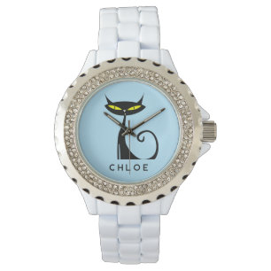 Custom Retro Mid Century Modern Atomic Black Cat Watch