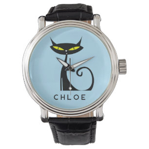 Custom Retro Mid Century Modern Atomic Black Cat Watch