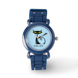 Custom Retro Mid Century Modern Atomic Black Cat Watch