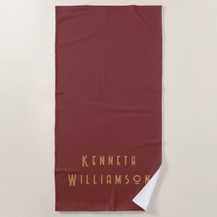 Custom Retro Minimalist Burgundy Red Brass Men Beach Towel