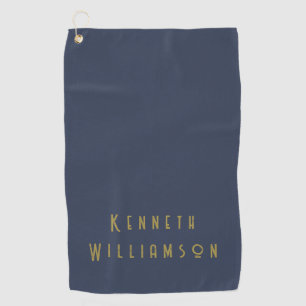 Custom Retro Minimalist Navy Gold Name Chic Men Golf Towel