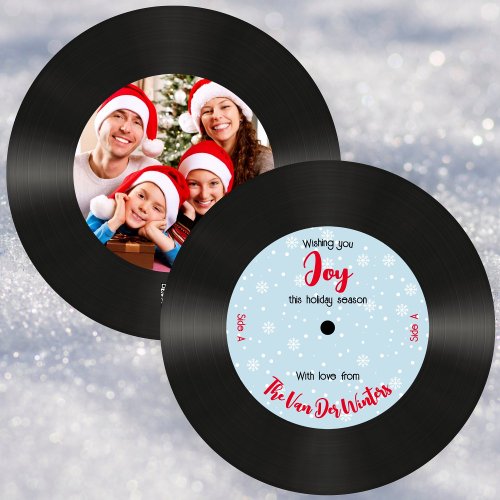 Custom Retro Music Record Joy Photo  Holiday Card