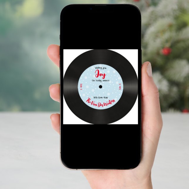 Custom Retro Music Record Joy Photo  Holiday Card (Front Digital)