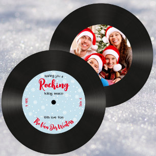 Custom Retro Music Record Rocking Photo  Holiday Card