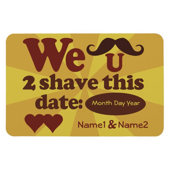 Custom Retro Mustache Save-The-Date magnet (Horizontal)