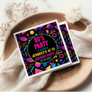 Custom Retro Neon 80’s Birthday – Fun Adult  Napkins