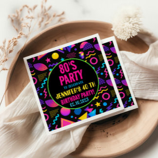 Custom Retro Neon 80’s Birthday – Fun Adult  Napkins