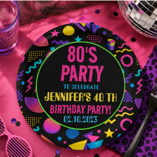 Custom Retro Neon 80’s Birthday – Fun Adult Paper Plates