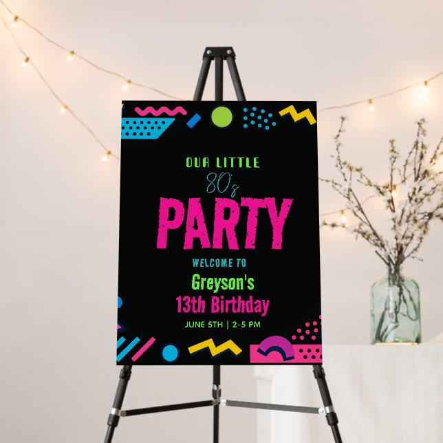 Custom Retro Neon 80’s Birthday Party Foam Board (In Situ (Stand))