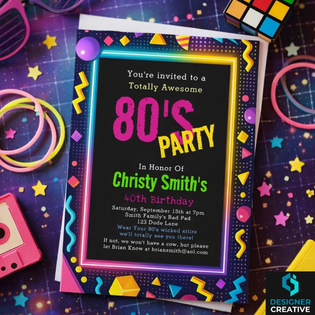 Custom Retro Neon 80's Birthday Party Invitation (Custom Retro Neon 80's Birthday Party Invitation
)
