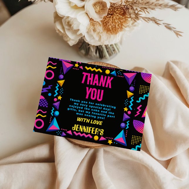 Custom Retro Neon 80's Birthday Party Thank You Card (Custom Retro Neon 80's Birthday Party Thank You Card
)