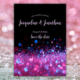 Custom Retro Neon Pink Glitter Save The Date Invitation
