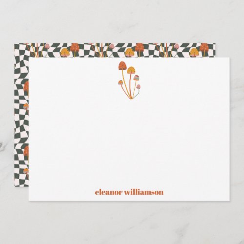 Custom Retro Orange Mushroom Checkerboard Shower Thank You Card