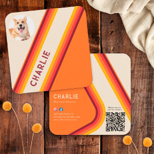 Custom Retro Orange Pet Photo Social Media Qr Code Square Business Card