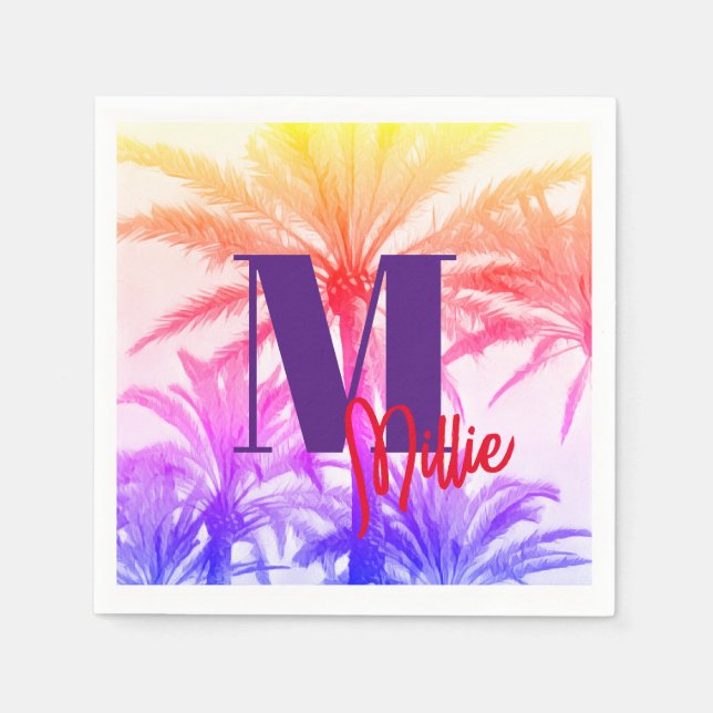 Custom Retro Palm Tree Summer Vibes Design Napkins (Front)