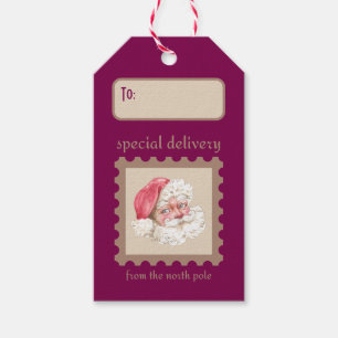 Custom Retro Paper Stamp Santa Special Delivery Gift Tags