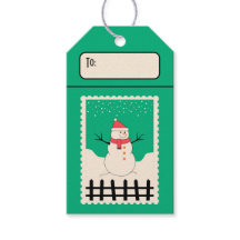 Custom Retro Paper Stamp Snowman Fence