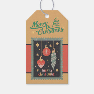 Custom Retro Paper Stamp with Christmas Ornaments Gift Tags