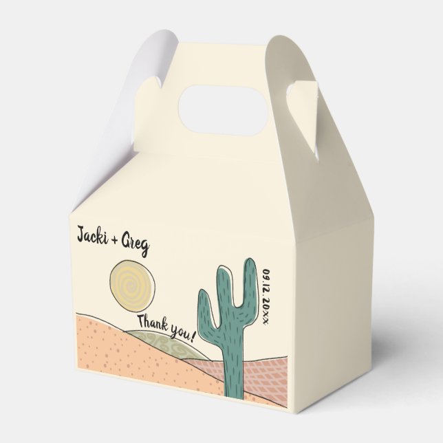 Custom Retro Pastel Desert Cactus Wedding  Favor Boxes (Front Side)