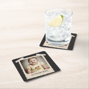Custom Retro Photo Party Favors Celebration Square Paper Coaster