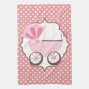Custom Retro Pink Carriage Baby Shower Towel