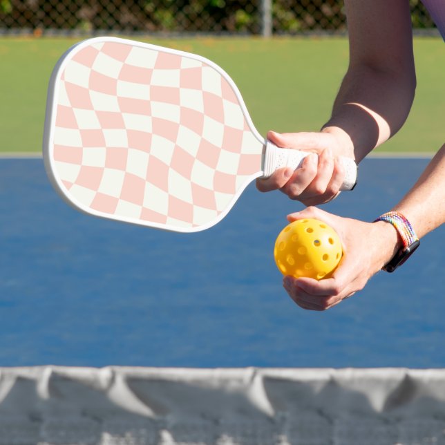 Custom Retro Pink Checkered Pickleball Paddle Gift (Insitu)