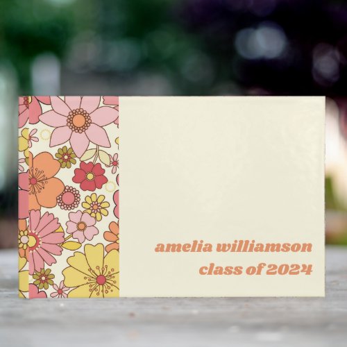Custom Retro Pink Yellow Floral Graduation Party Guest Book