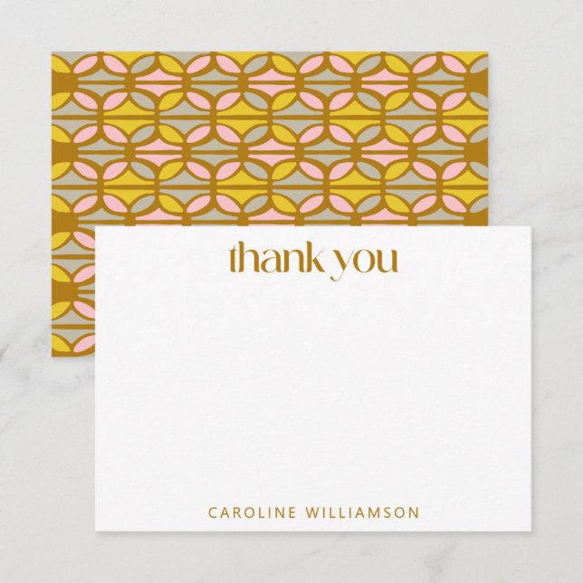 Custom Retro Pink Yellow Geometric Baby Shower Thank You Card (Front/Back)