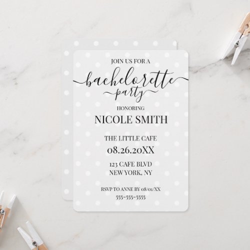 Custom Retro Polkadots Grey Bachelorette Party Invitation