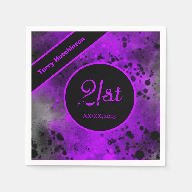 Custom Retro Purple Paint Splatter  Napkins (Front)