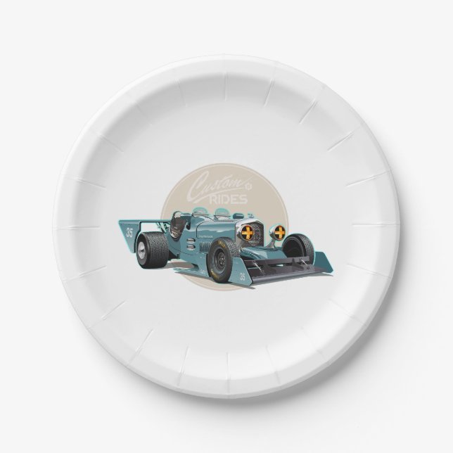 Custom retro race car concept paper plates (Front)