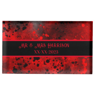 Custom  Retro Red Paint Splatter  Place Card Holder