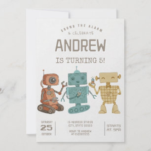 Custom Retro Robot Birthday party Invitation