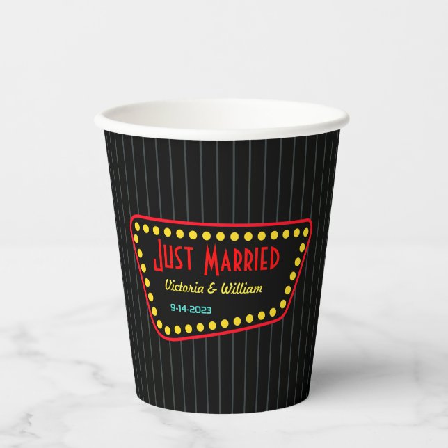 Custom Retro Sign Just Married Wedding Paper Cups  (Front)