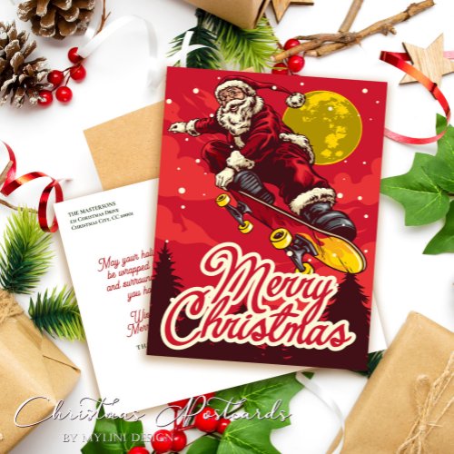 Custom Retro Skate Santa Christmas Greetings Holiday Postcard