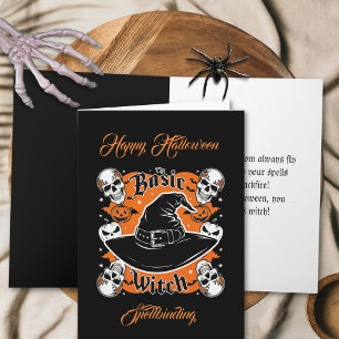 Custom Retro Skull Basic Witch Halloween Greeting Card