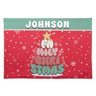  Custom retro snowflake family name Cloth Placemat
